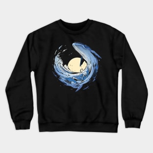 Oceanic Nocturne: Moonlit Whale and Octopus Crewneck Sweatshirt